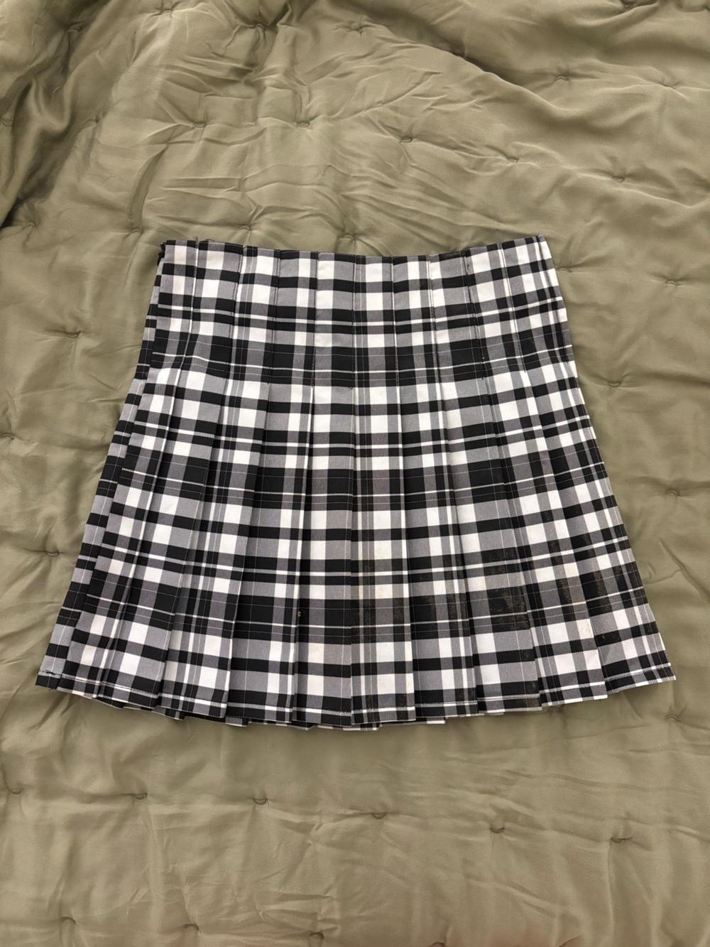 Black and White Plaid High Waisted Mini Skirt